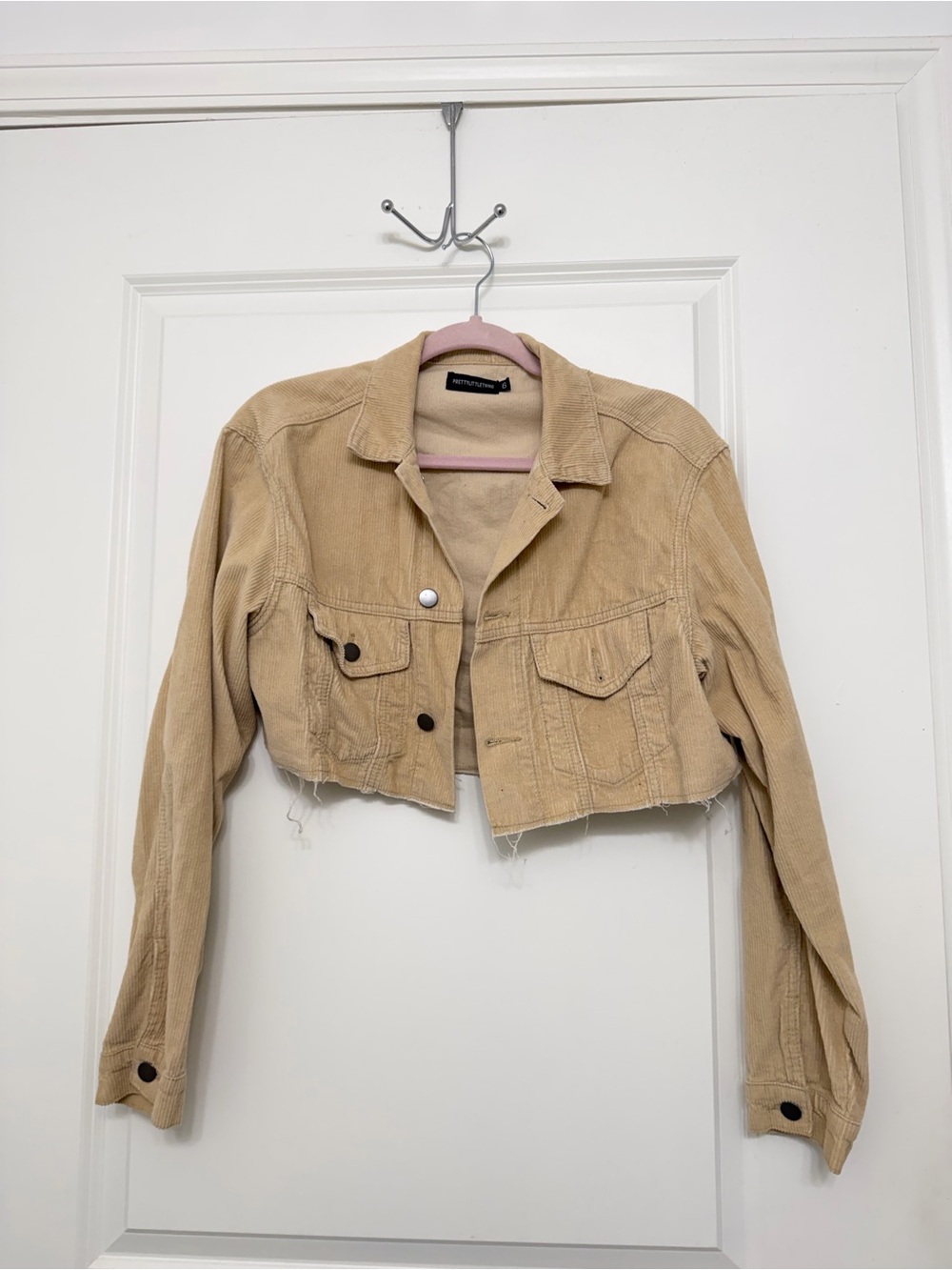 PrettyLittleThing Cropped Corduroy Jacket in Tan